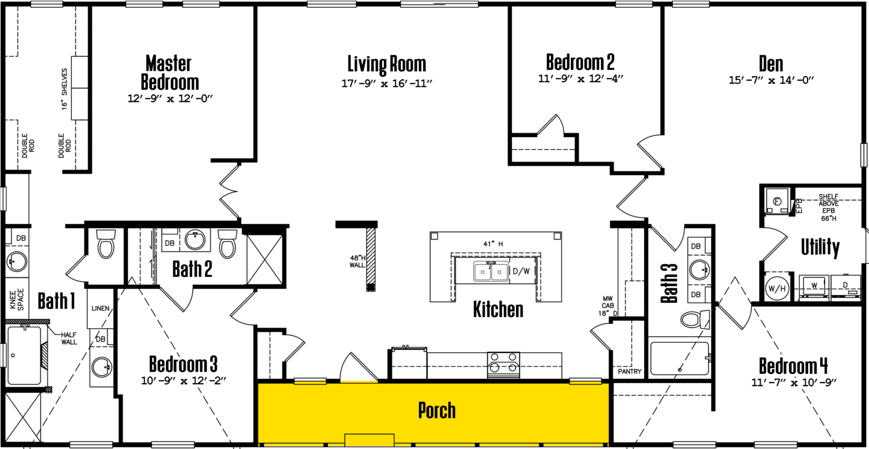 Doublewide h-36×72-43a floor plan home features