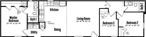 Singlewide 16×64-32c-3 floor plan home features