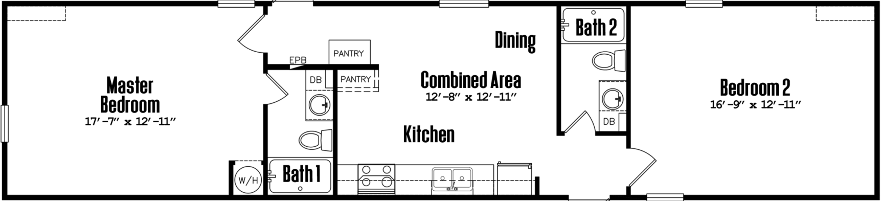 Park models s-14×64-22a floor plan home features