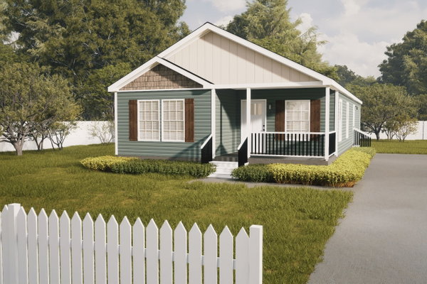 The cottage mod hero, elevation, and exterior home features