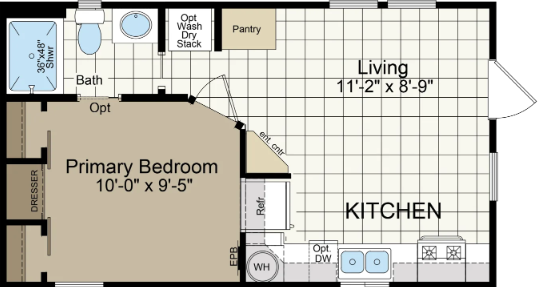 Park model aph-514 floor plan home features