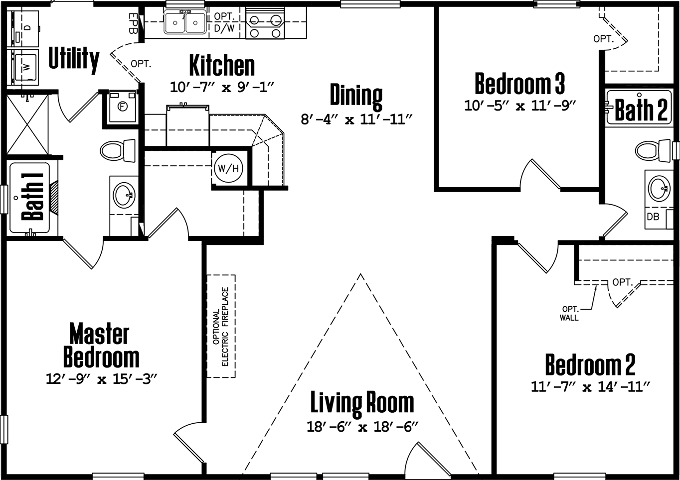 Doublewide 32×48-32b floor plan home features