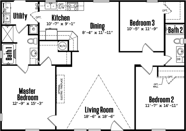 Doublewide 32×48-32b floor plan home features