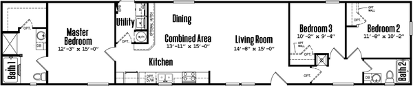 Singlewide 16×80-32b floor plan home features