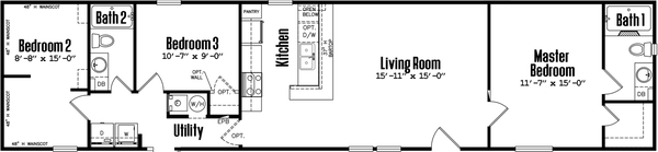 Singlewide 16×72-32b floor plan home features