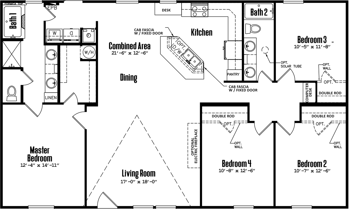 Doublewide 32×56-42b floor plan home features