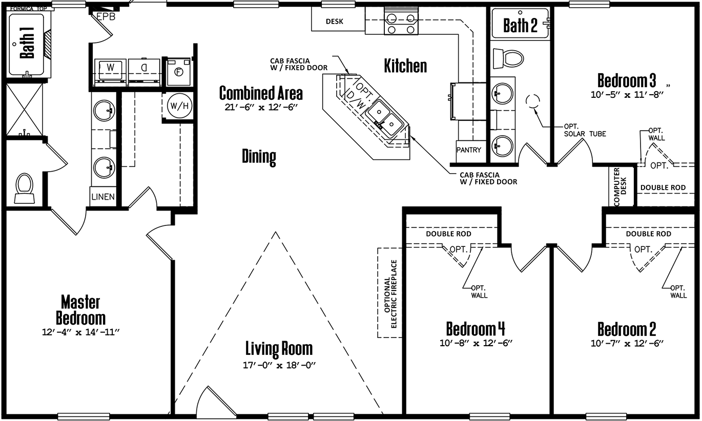 Doublewide c-32×56-42b floor plan home features