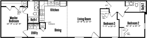 Singlewide 16×64-32c-2 floor plan home features