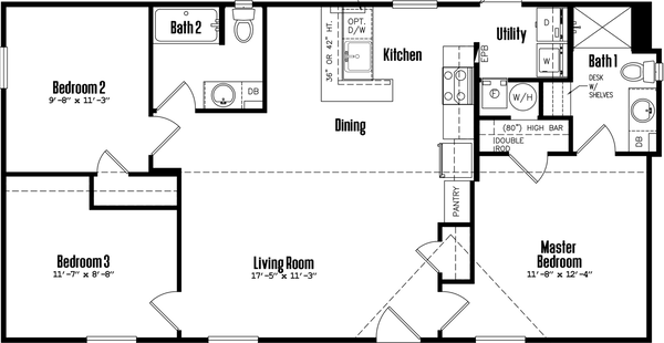 Doublewide 24×48-32a-3 floor plan home features