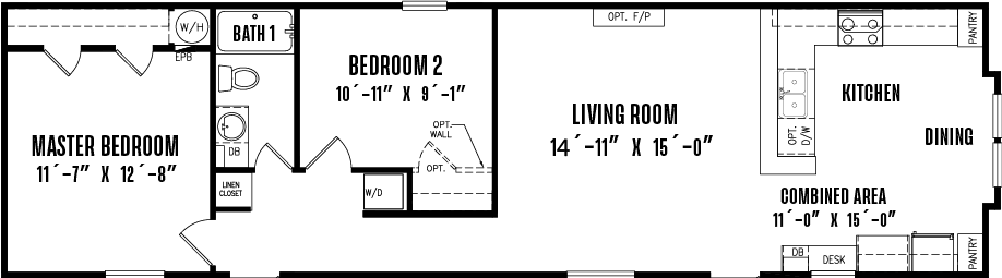 Singlewide h-16×60-21fka floor plan home features