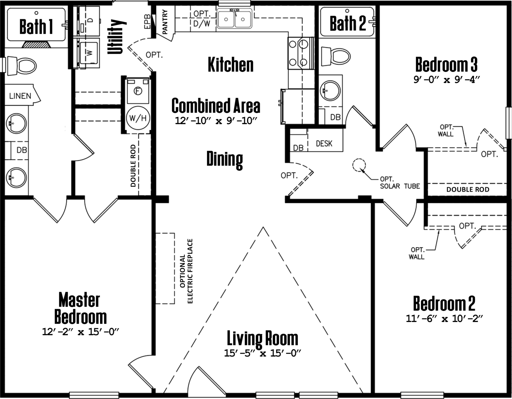 Doublewide 32×44-32a floor plan home features