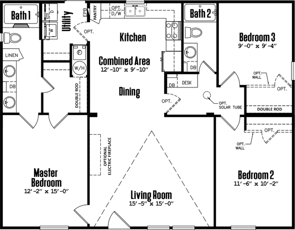 Doublewide 32×44-32a floor plan home features