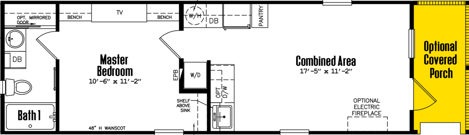 Tiny 12×36-11fla floor plan home features