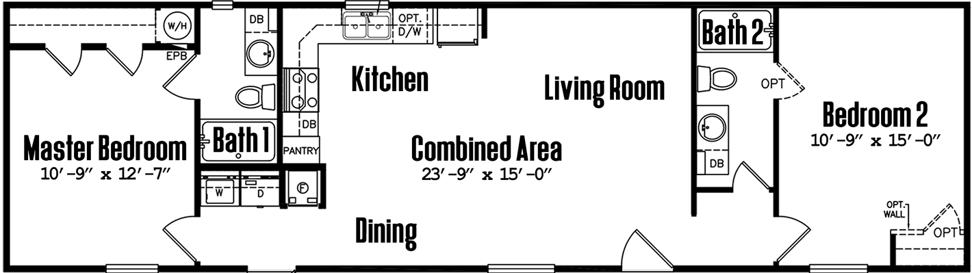 Singlewide h-16×60-22a floor plan home features