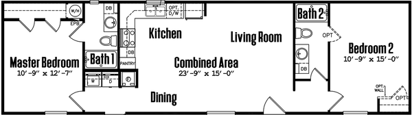 Singlewide h-16×60-22a floor plan home features