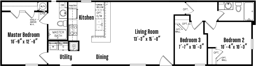 Singlewide s-16×64-32c floor plan home features