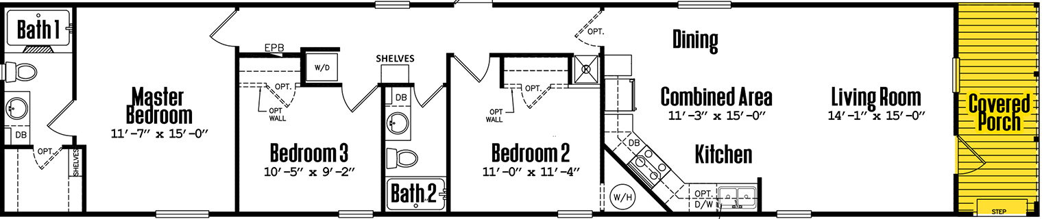 Singlewide 16×80-32flp floor plan home features