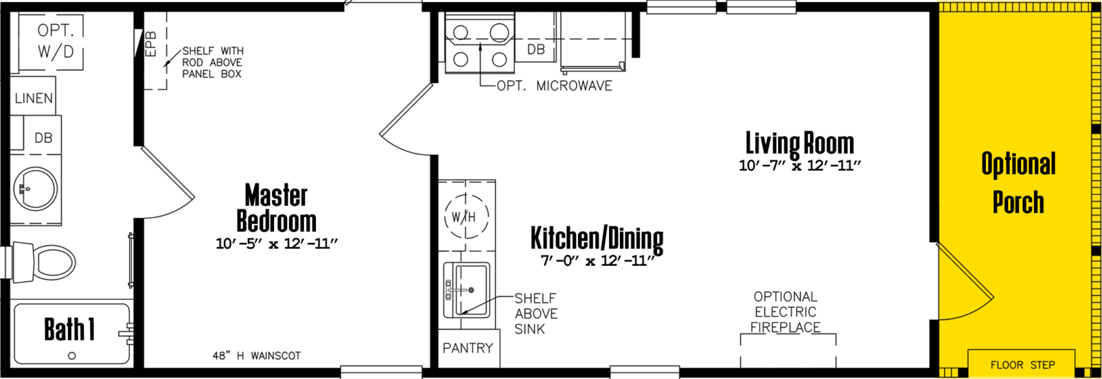 14 wide s-14×38-11fla floor plan home features