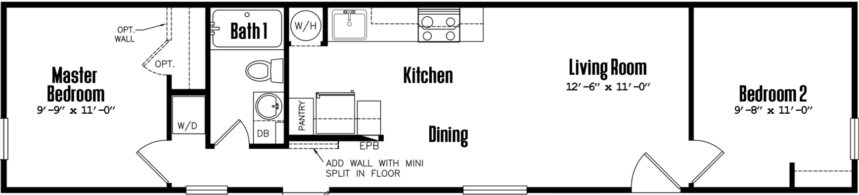 Small singlewide s-12×56-21a floor plan home features