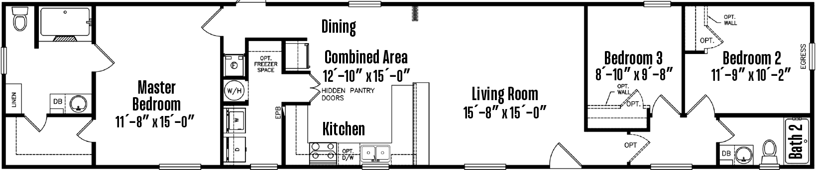 Singlewide c-16×80-32m floor plan home features