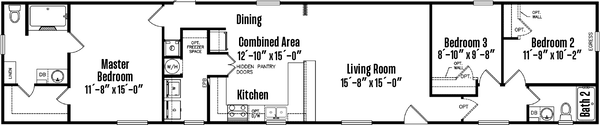 Singlewide c-16×80-32m floor plan home features