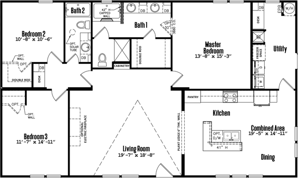 Doublewide h-32×56-32d floor plan home features