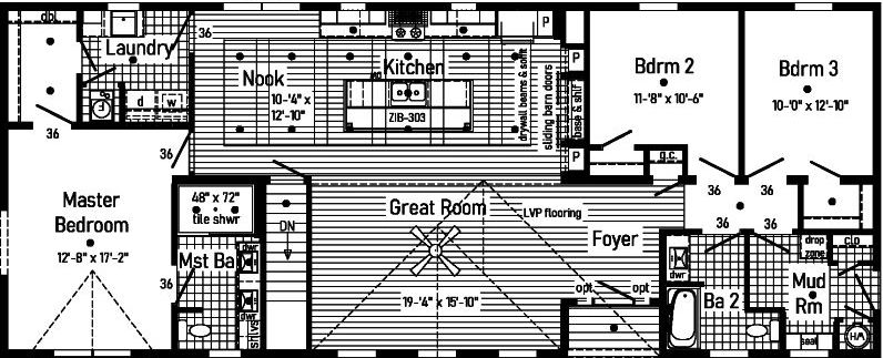 Le fantastique ranch 2p2603-r floor plan home features