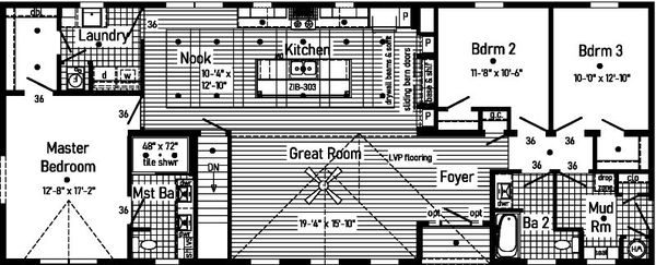 Le fantastique ranch 2p2603-r floor plan home features