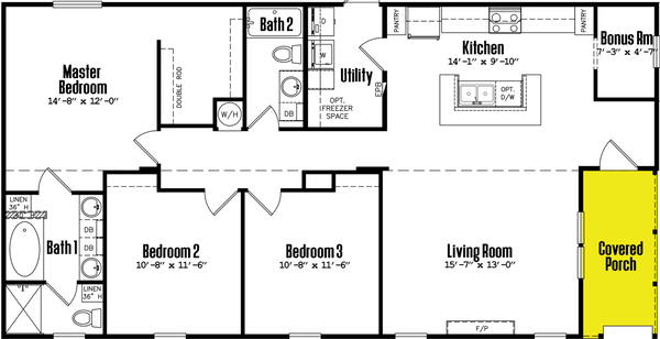 Doublewide s-28×56-32flp floor plan home features