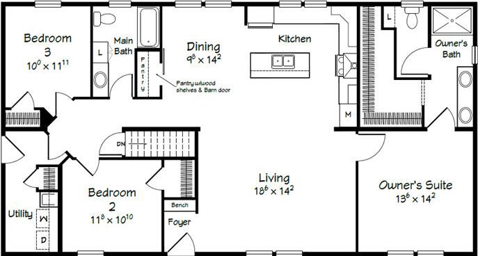 Evolution series warren model 3256b floor plan home features
