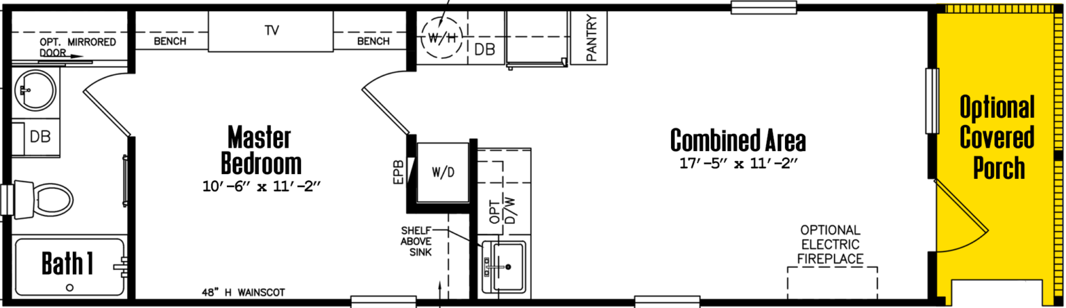 Tiny home s-12×36-11fla floor plan home features