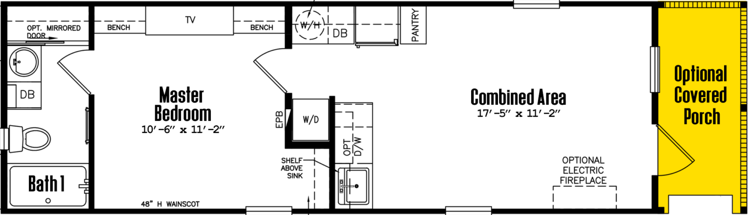 Tiny home 12×36-11fla floor plan home features