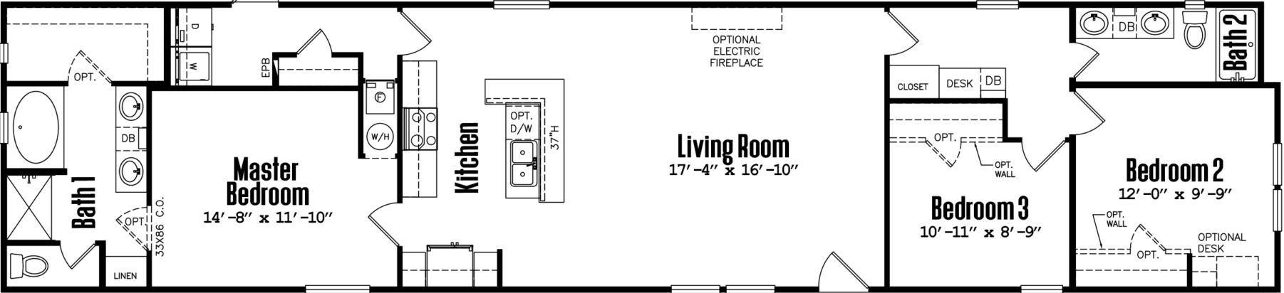 Ultra18-wide c-18×80-32h floor plan home features