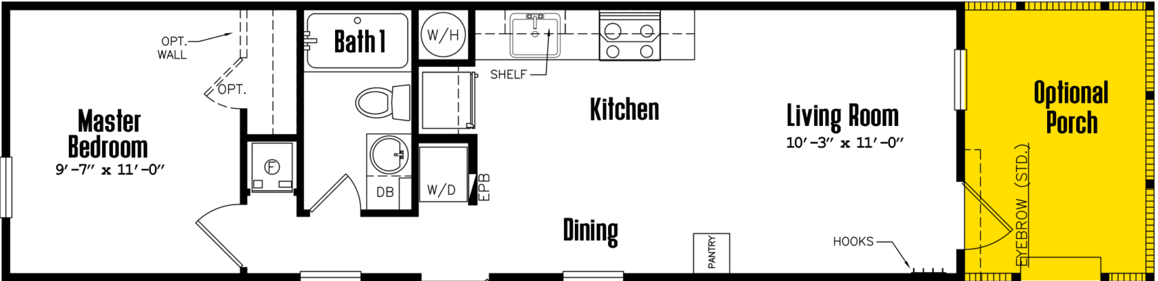 Tiny singlewide 12×44-11a floor plan home features