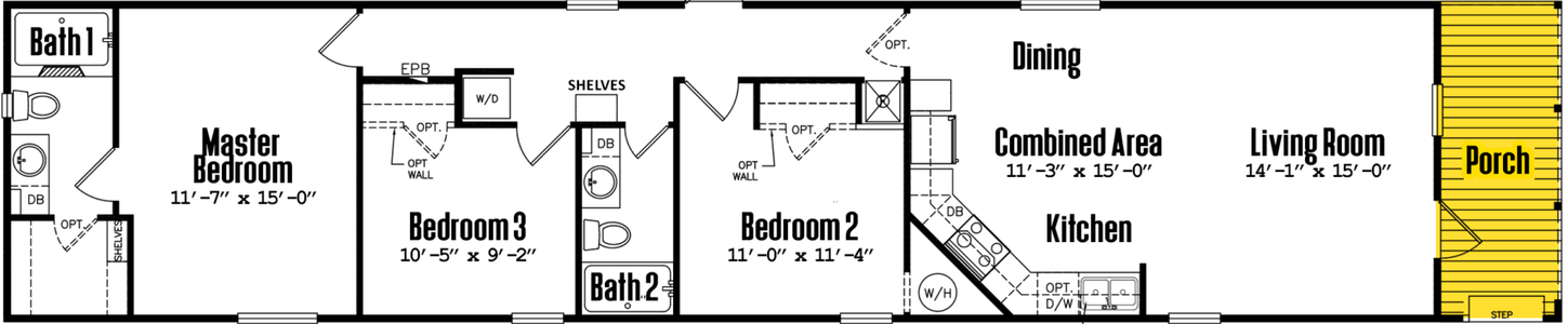 Singlewide h-16×80-32flp floor plan home features