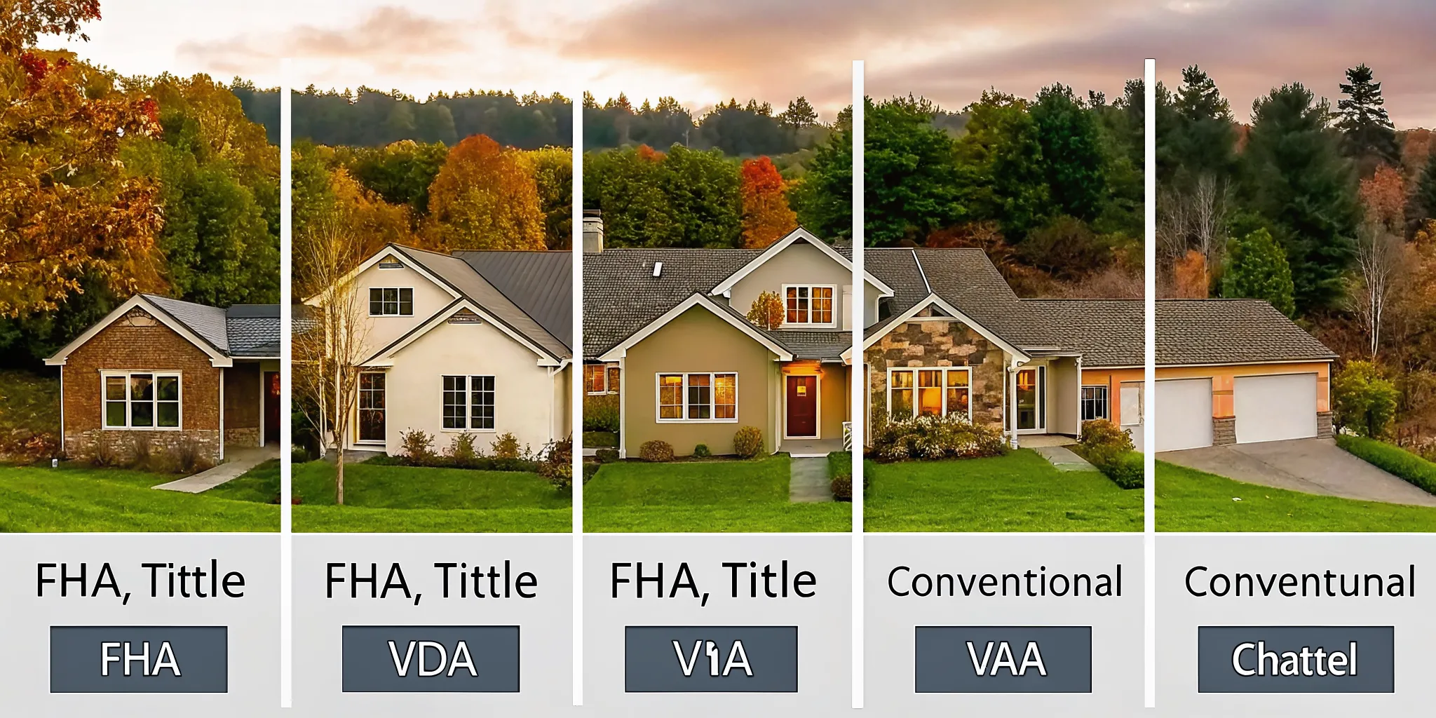 Comparison chart of manufactured home financing options showing FHA, VA, USDA, conventional, and chattel loan types with down payment and land requirements