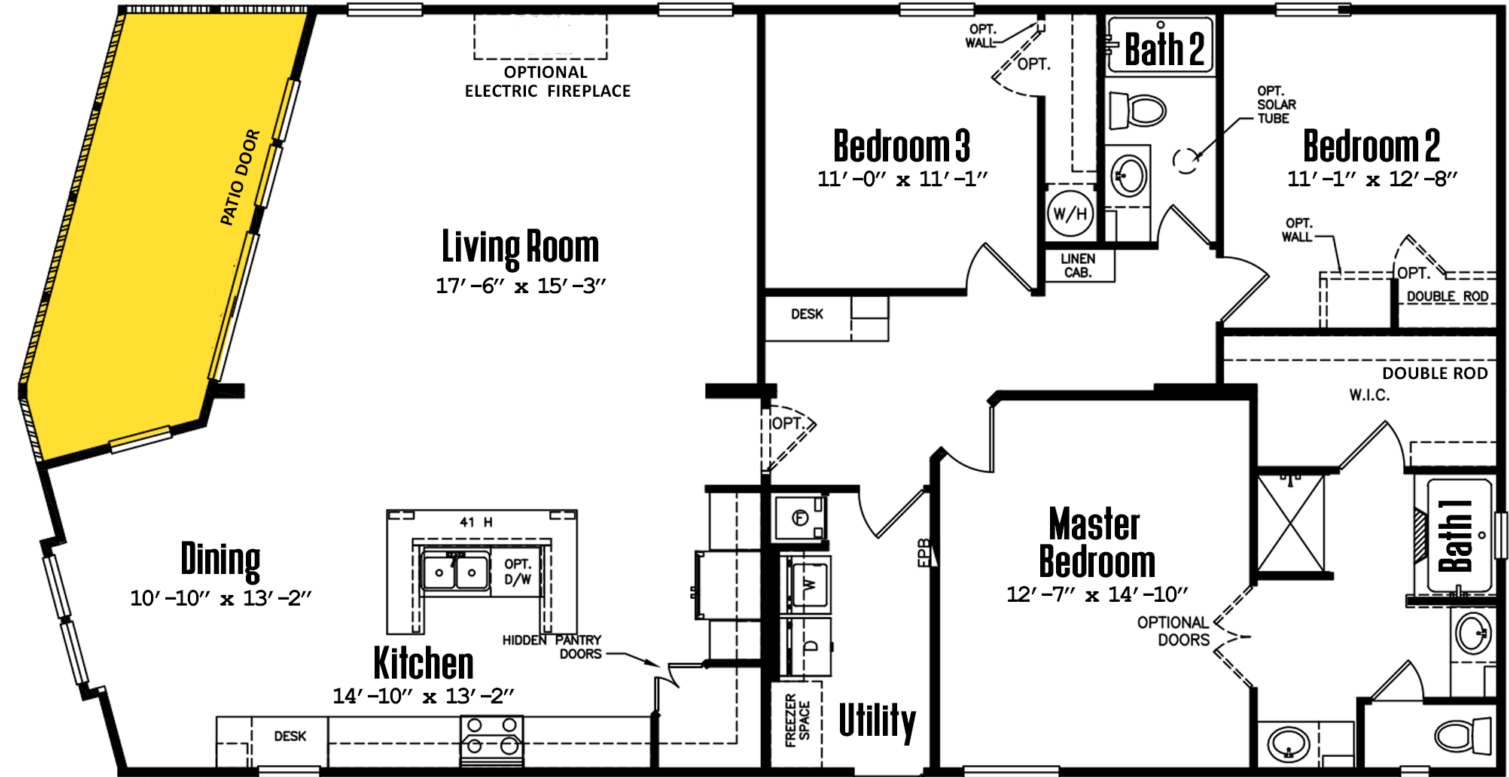 Doublewide 32×64-32bp floor plan home features