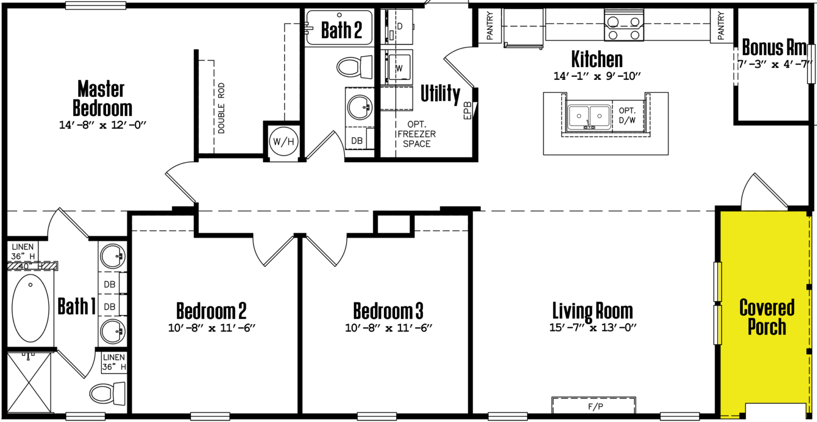 Doublewide s-28×56-32flp floor plan home features