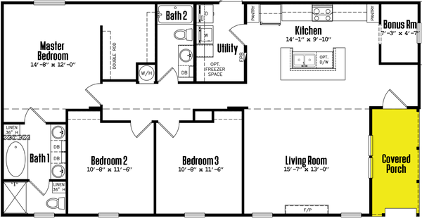 Doublewide s-28×56-32flp floor plan home features