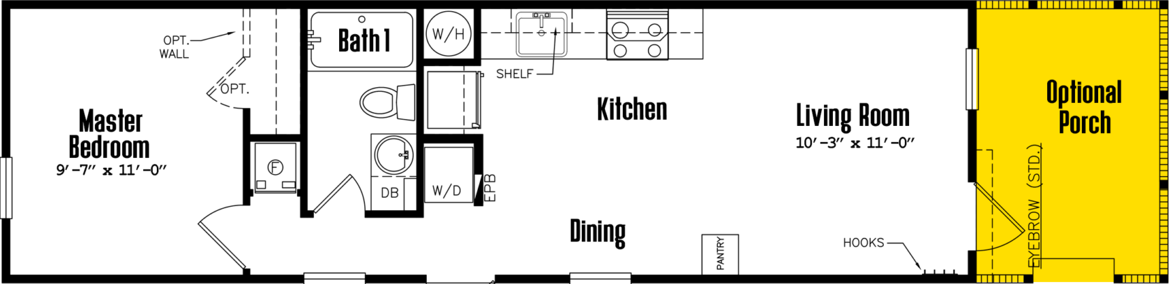 Tiny singlewide 12×44-11a floor plan home features