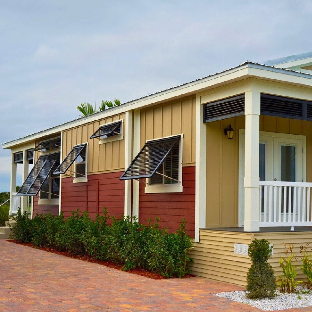 Tan flat roof home exterior
