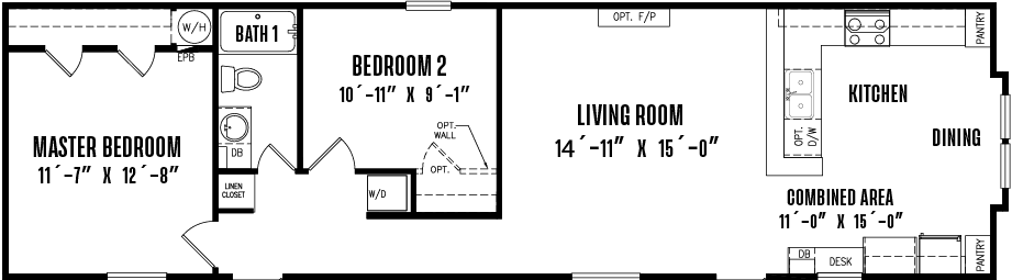 Singlewide 16×60-21fka floor plan home features