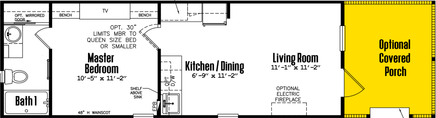 Tiny hacienda 12×34-11fla floor plan home features