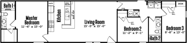 Singlewide h-16×72-32c floor plan home features