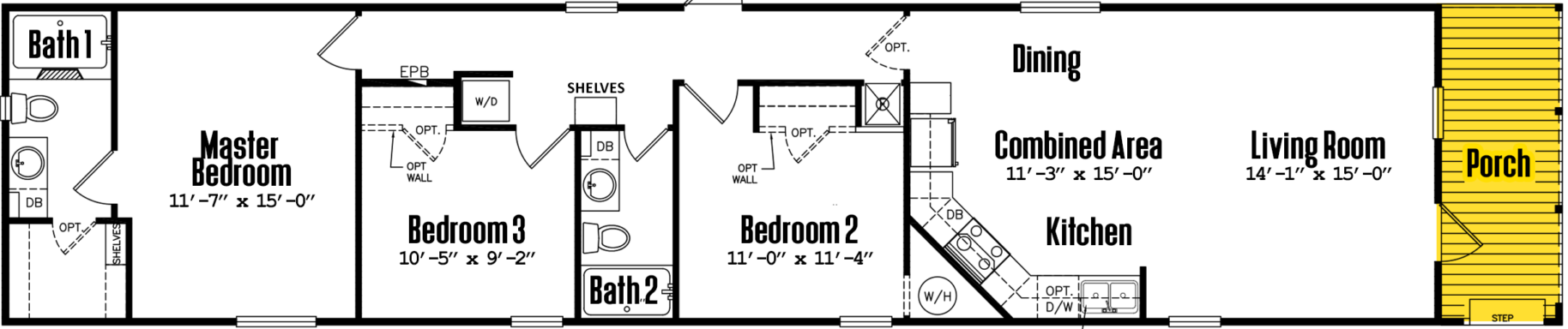 Singlewide h-16×80-32flp floor plan home features