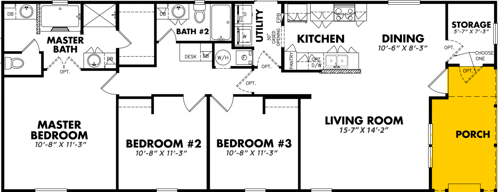 Doublewide 24×64-32flp floor plan home features