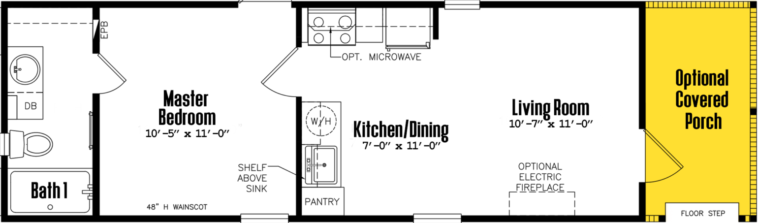 Tiny home 12×38-11fla floor plan home features