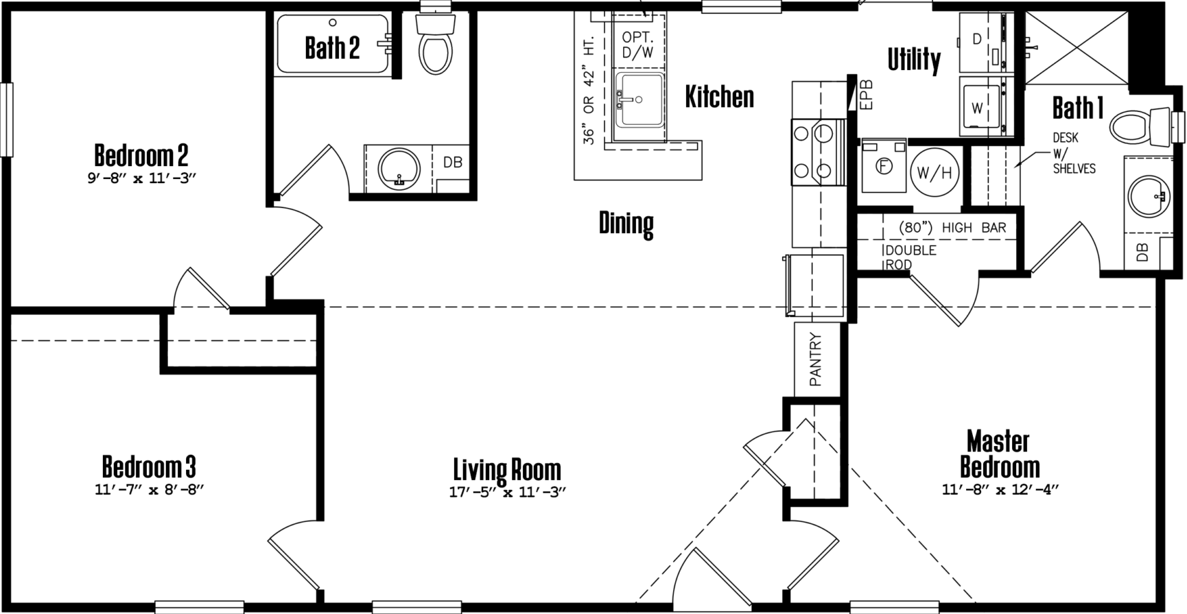 Doublewide 24×48-32a-2 floor plan home features