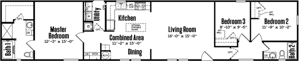 Singlewide 16×80-32d floor plan home features