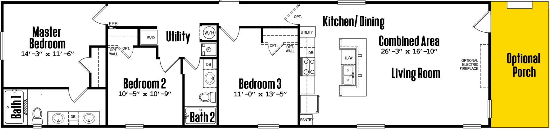 Ultra-wide 18×72-32a floor plan home features